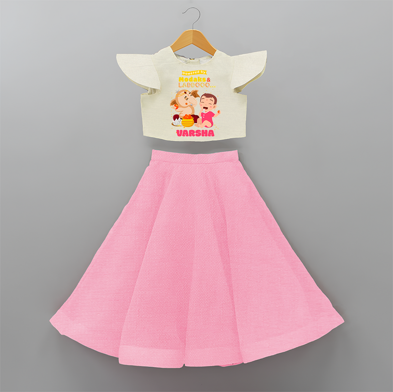 powered by Modaks & Laddoo With Ganesha - Customized Crop Top And Skirt For Kids - PINK - 6 - 9 Months Old (Chest 20" , Frock Waist 20")