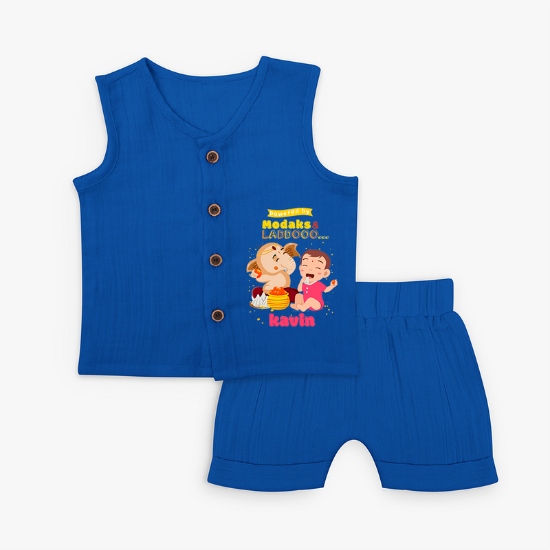 powered by Modaks & Laddoo With Ganesha - Customized Jabla Set For Kids - MIDNIGHT BLUE - 0 - 3 Months Old (Chest 9.8")