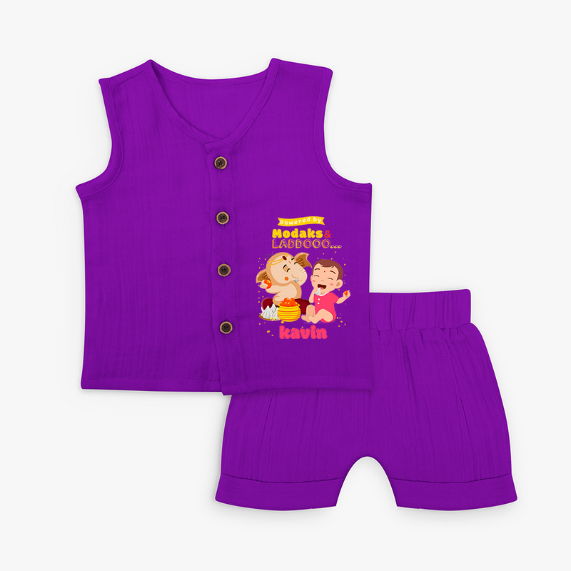 powered by Modaks & Laddoo With Ganesha - Customized Jabla Set For Kids - ROYAL PURPLE - 0 - 3 Months Old (Chest 9.8")