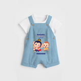 Ganesha My Partner In Mischief - Customized Dungaree Set For Kids - SKY BLUE - 0 - 5 Months Old (Chest 18")