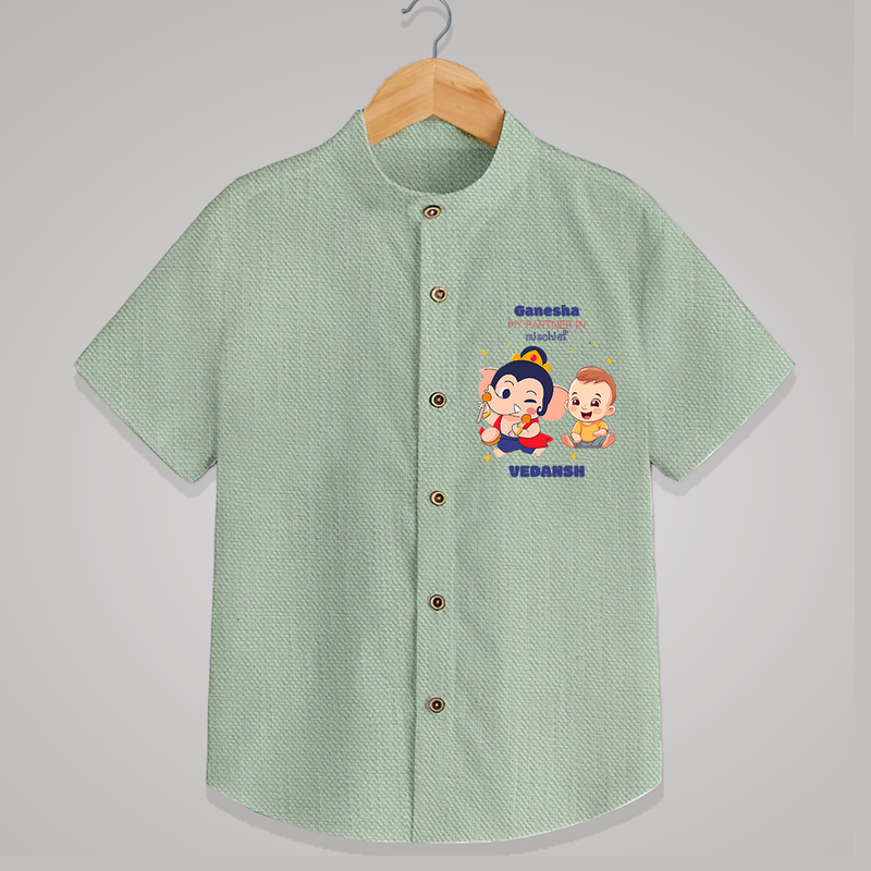 Ganesha My Partner In Mischief - Customized Shirt For Kids - MINT GREEN - 0 - 6 Months Old (Chest 23")