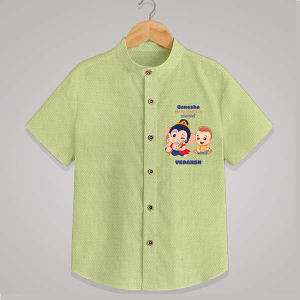 Ganesha My Partner In Mischief - Customized Shirt For Kids - PASTEL GREEN - 0 - 6 Months Old (Chest 23")