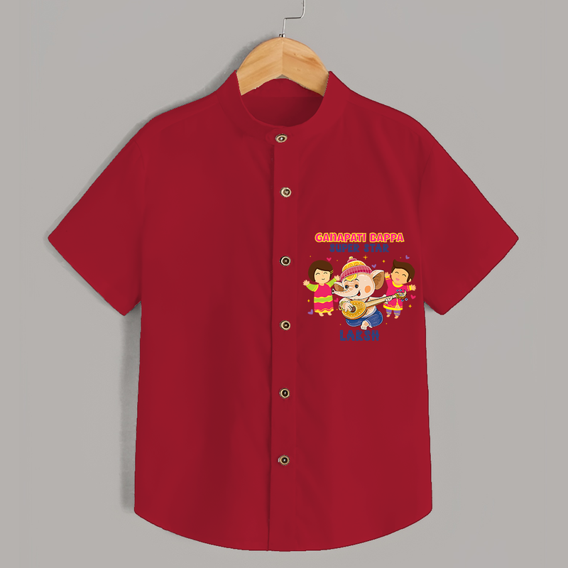 Ganapati Bappa Super Star - Cute Ganesha Shirt For Babies - RED - 0 - 6 Months Old (Chest 21")