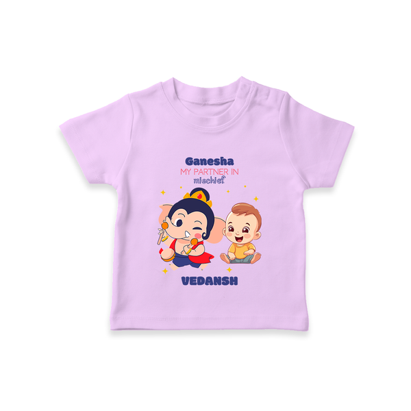 Ganesha My Partner In Mischief - Customized TShirt For Kids - LILAC - 0-5 Months Old (Chest 17")