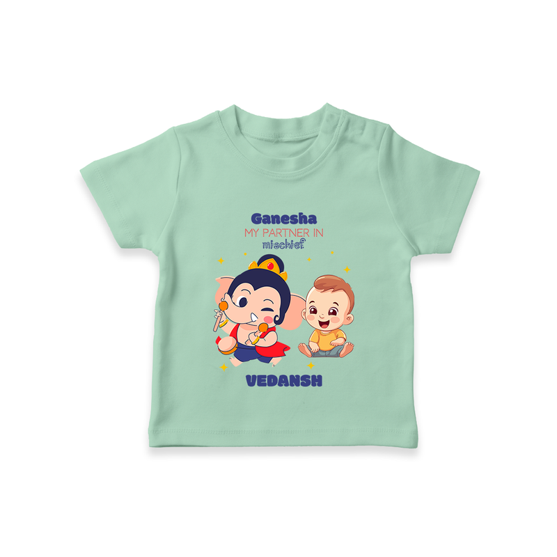 Ganesha My Partner In Mischief - Customized TShirt For Kids - MINT GREEN - 0-5 Months Old (Chest 17")