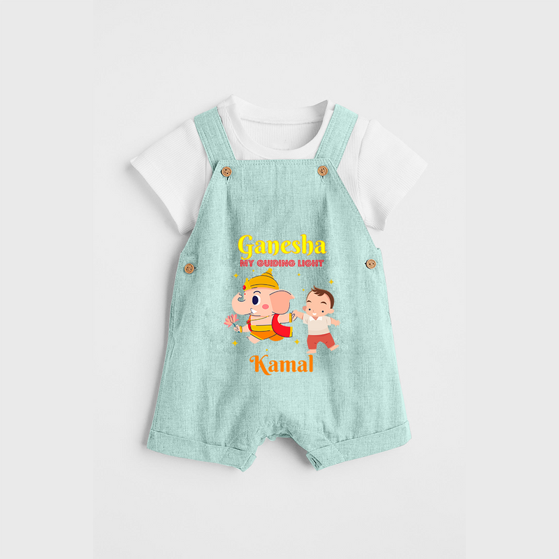 Ganesha My Guiding Light - Customized Dungaree Set For Kids - ARCTIC BLUE - 0 - 5 Months Old (Chest 18")