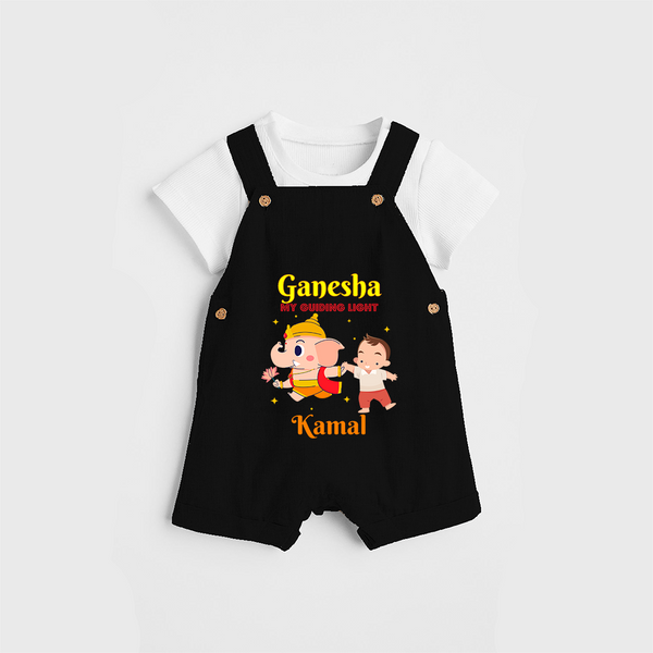 Ganesha My Guiding Light - Customized Dungaree Set For Kids - BLACK - 0 - 5 Months Old (Chest 18")