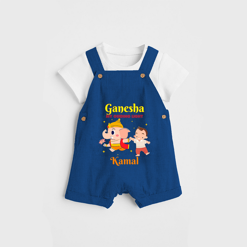 Ganesha My Guiding Light - Customized Dungaree Set For Kids - COBALT BLUE - 0 - 5 Months Old (Chest 18")