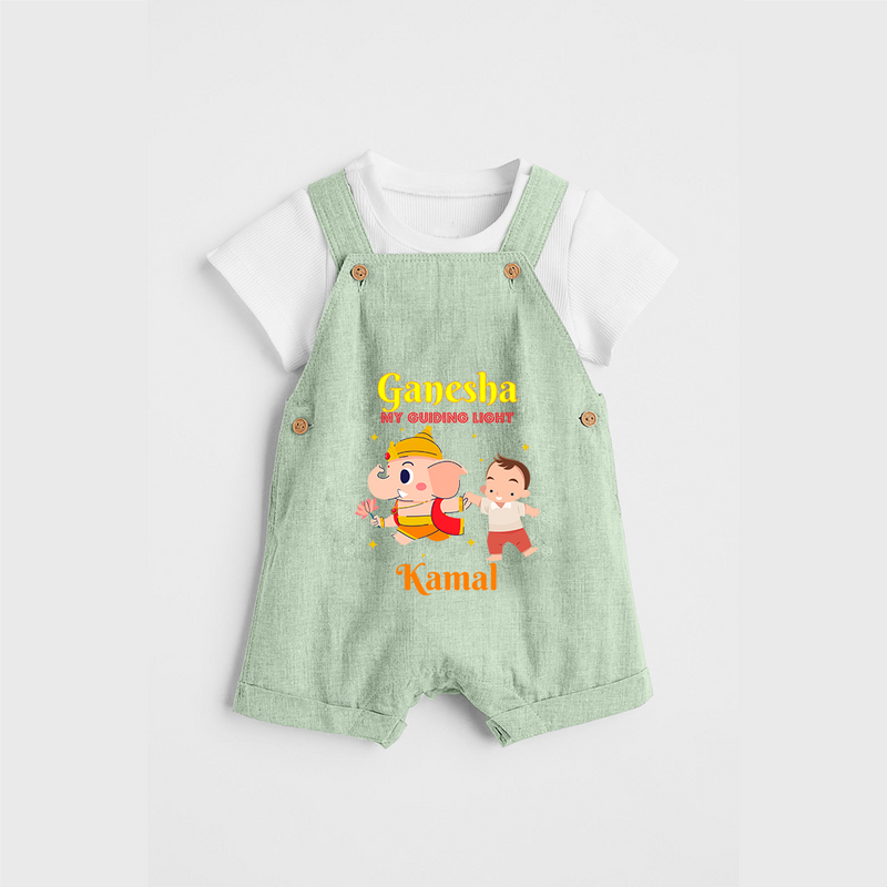 Ganesha My Guiding Light - Customized Dungaree Set For Kids - MINT GREEN - 0 - 5 Months Old (Chest 18")