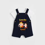 Ganesha My Guiding Light - Customized Dungaree Set For Kids - NAVY BLUE - 0 - 5 Months Old (Chest 18")