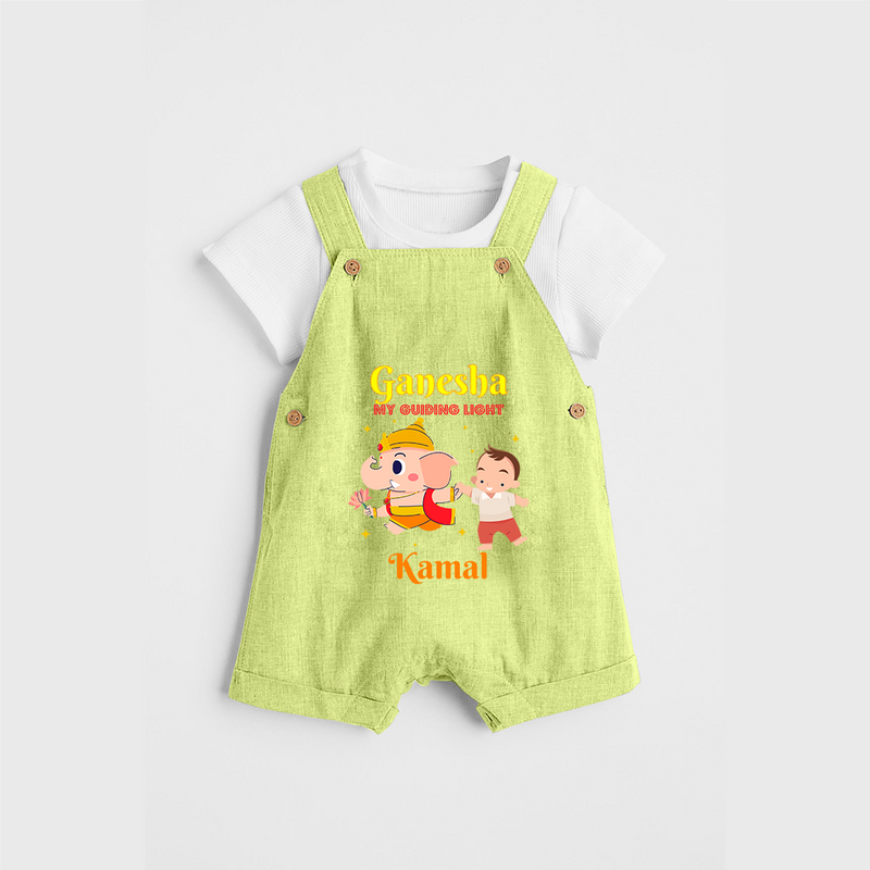 Ganesha My Guiding Light - Customized Dungaree Set For Kids - PASTEL GREEN - 0 - 5 Months Old (Chest 18")