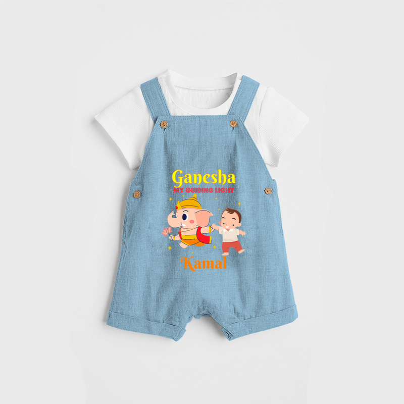 Ganesha My Guiding Light - Customized Dungaree Set For Kids - SKY BLUE - 0 - 5 Months Old (Chest 18")