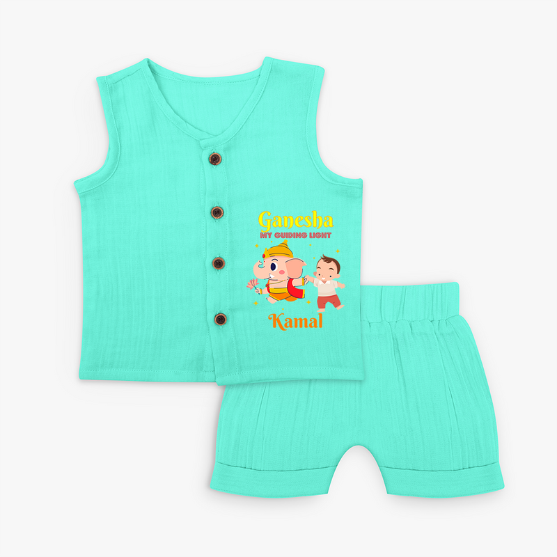 Ganesha My Guiding Light - Customized Jabla Set For Kids - AQUA GREEN - 0 - 3 Months Old (Chest 9.8")