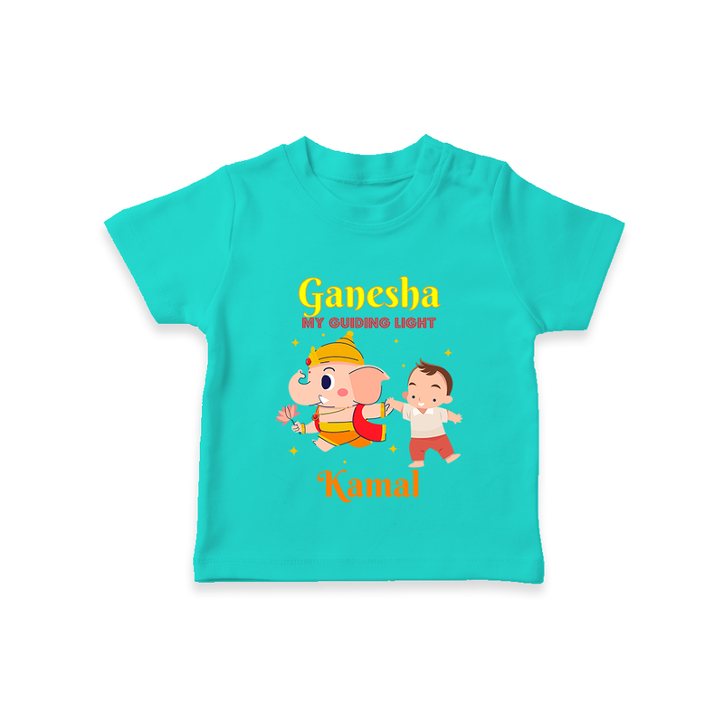 Ganesha My Guiding Light - Customized TShirt For Kids - TEAL - 0-5 Months Old (Chest 17")