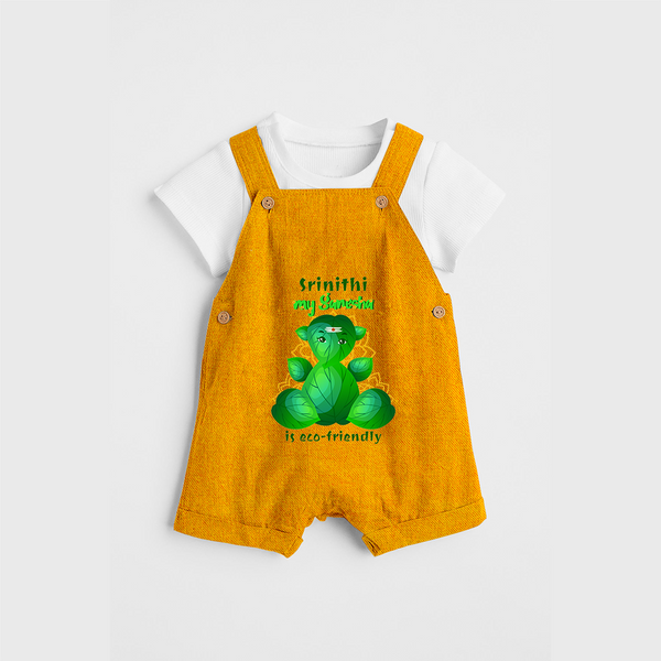 My Ganesha Is Eco - Friendly - Customized Dungaree Set For Kids  - CHROME YELLOW - 0 - 5 Months Old (Chest 18")