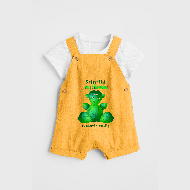 My Ganesha Is Eco - Friendly - Customized Dungaree Set For Kids  - PASTEL YELLOW - 0 - 5 Months Old (Chest 18")