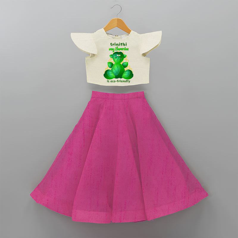 My Ganesha Is Eco - Friendly - Customized Crop Top And Skirt For Kids  - FUSCHIA - 6 - 9 Months Old (Chest 20" , Frock Waist 20")