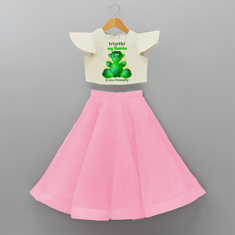 My Ganesha Is Eco - Friendly - Customized Crop Top And Skirt For Kids  - PINK - 6 - 9 Months Old (Chest 20" , Frock Waist 20")