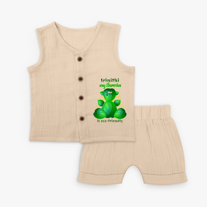 My Ganesha Is Eco - Friendly - Customized Jabla Set For Kids  - CREAM - 0 - 3 Months Old (Chest 9.8")