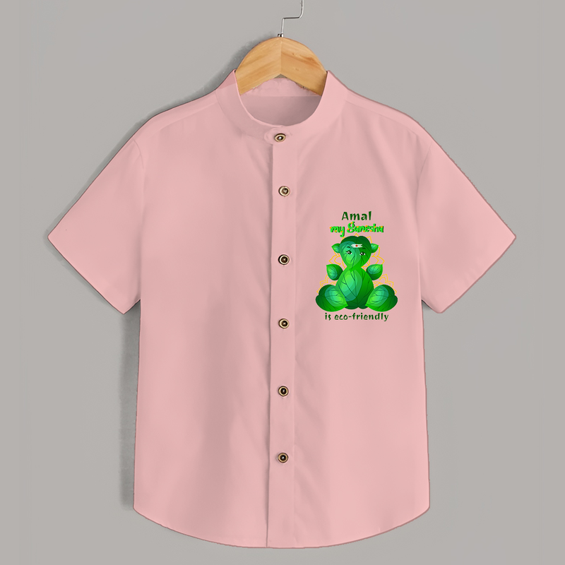 My Ganesha Is Eco - Friendly - Customized Shirt For Kids  - PEACH - 0 - 6 Months Old (Chest 23")