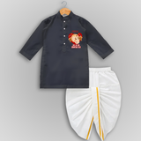 Ala Re Ala Ganesha Ala - Customized Drapped Dhoti For Kids - DARK GREY - 0-6 Month Old (Chest 24", Kurta Length 14" , Waist 19", Dhoti Length 14")