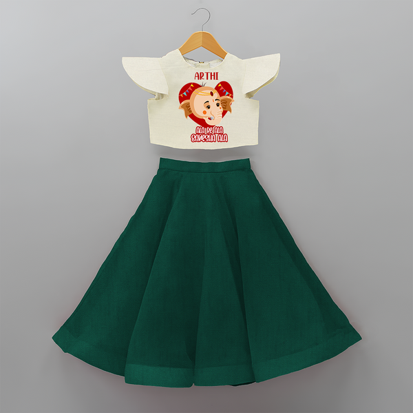 Ala Re Ala Ganesha Ala - Customized Crop Top And Skirt For Kids - BOTTLE GREEN - 6 - 9 Months Old (Chest 20" , Frock Waist 20")