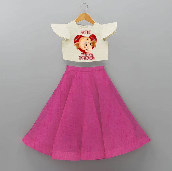 Ala Re Ala Ganesha Ala - Customized Crop Top And Skirt For Kids - FUSCHIA - 6 - 9 Months Old (Chest 20" , Frock Waist 20")