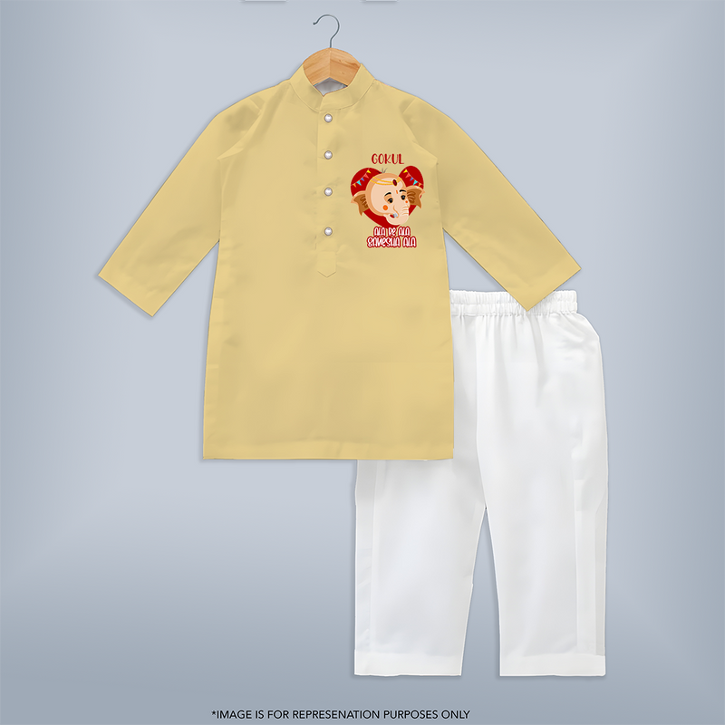 Ala Re Ala Ganesha Ala - Customized Kurta Set For Kids - YELLOW - 3-6 Month Old (Chest 24", Kurta Length 14'', Waist 19", Pant Length 14")