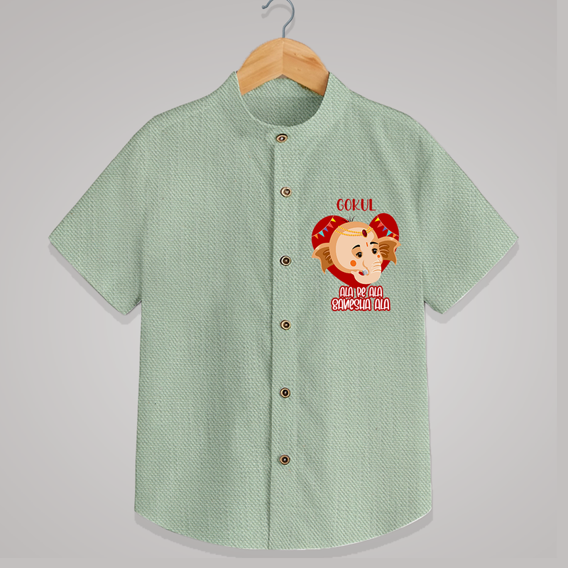 Ala Re Ala Ganesha Ala - Customized Shirt For Kids - MINT GREEN - 0 - 6 Months Old (Chest 23")