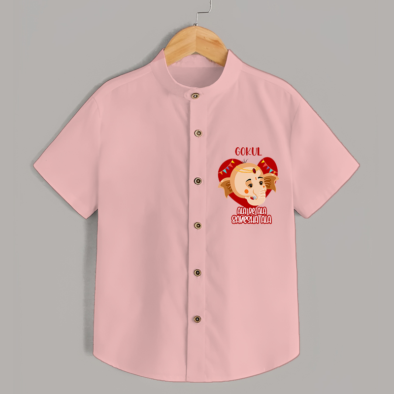 Ala Re Ala Ganesha Ala - Customized Shirt For Kids - PEACH - 0 - 6 Months Old (Chest 23")