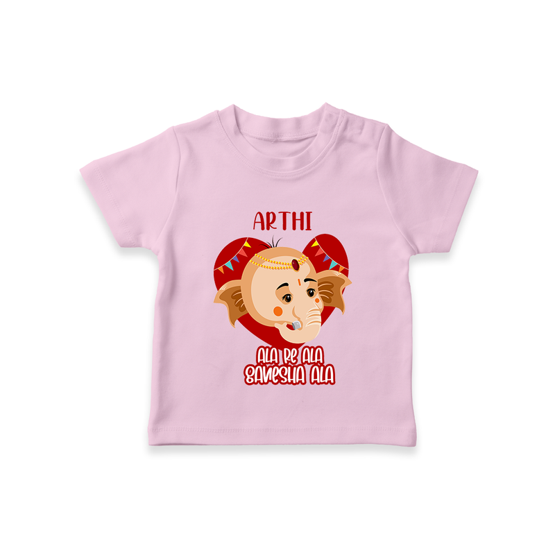 Ala Re Ala Ganesha Ala - Customized TShirt For Kids - PINK - 0-5 Months Old (Chest 17")