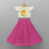 My First Ganesh Chaturthi - Customized Crop Top And Skirt For Kids - FUSCHIA - 6 - 9 Months Old (Chest 20" , Frock Waist 20")