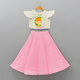 My First Ganesh Chaturthi - Customized Crop Top And Skirt For Kids - PINK - 6 - 9 Months Old (Chest 20" , Frock Waist 20")