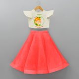 My First Ganesh Chaturthi - Customized Crop Top And Skirt For Kids - RED - 6 - 9 Months Old (Chest 20" , Frock Waist 20")