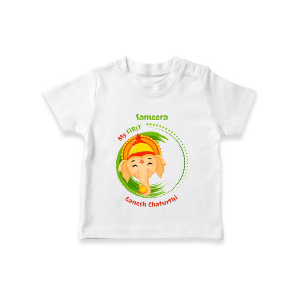 My First Ganesh Chaturthi - Customized TShirt For Kids - WHITE - 0-5 Months Old (Chest 17")