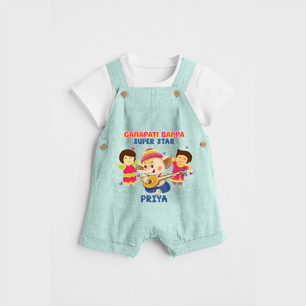 Ganapati Bappa Super Star - Customized Dungaree Set For Kids - ARCTIC BLUE - 0 - 5 Months Old (Chest 18")