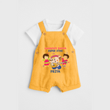 Ganapati Bappa Super Star - Customized Dungaree Set For Kids - PASTEL YELLOW - 0 - 5 Months Old (Chest 18")