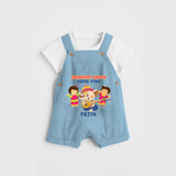 Ganapati Bappa Super Star - Customized Dungaree Set For Kids - SKY BLUE - 0 - 5 Months Old (Chest 18")