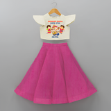 Ganapati Bappa Super Star - Customized Crop Top And Skirt For Kids - FUSCHIA - 6 - 9 Months Old (Chest 20" , Frock Waist 20")