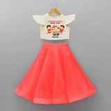 Ganapati Bappa Super Star - Customized Crop Top And Skirt For Kids - RED - 6 - 9 Months Old (Chest 20" , Frock Waist 20")