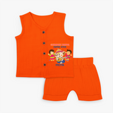 Ganapati Bappa Super Star - Customized Jabla Set For Kids - TANGERINE - 0 - 3 Months Old (Chest 9.8")