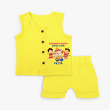 Ganapati Bappa Super Star - Customized Jabla Set For Kids - YELLOW - 0 - 3 Months Old (Chest 9.8")