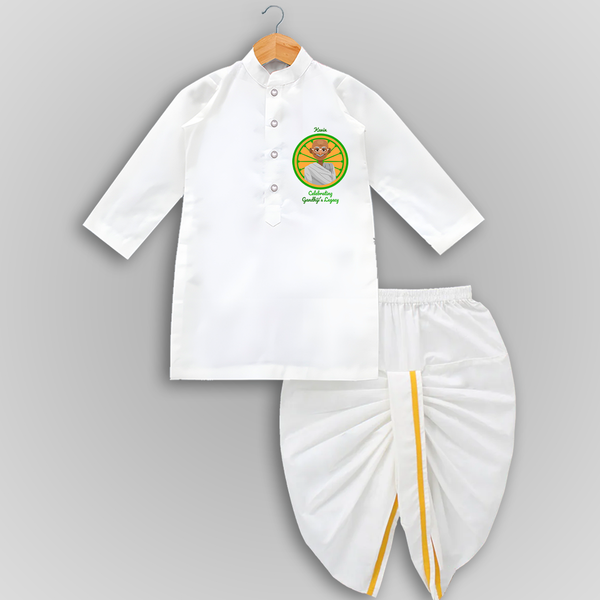 Celebrating Gandhiji's Legacy - Customized Drapped Dhoti For Boys - WHITE - 0-6 Month Old (Chest 24", Kurta Length 14" , Waist 19", Dhoti Length 14")