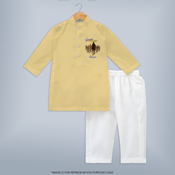 Gandhi's March to Independence - Customized kurta Set For Boys - YELLOW - 3-6 Month Old (Chest 24", Kurta Length 14'', Waist 19", Pant Length 14")