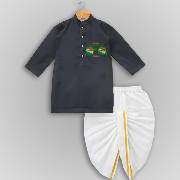 Gandhi's Vision: Truth and Justice - Customized Drapped Dhoti For Boys - DARK GREY - 0-6 Month Old (Chest 24", Kurta Length 14" , Waist 19", Dhoti Length 14")