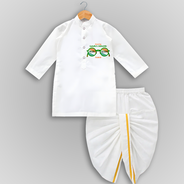 Gandhi's Vision: Truth and Justice - Customized Drapped Dhoti For Boys - WHITE - 0-6 Month Old (Chest 24", Kurta Length 14" , Waist 19", Dhoti Length 14")