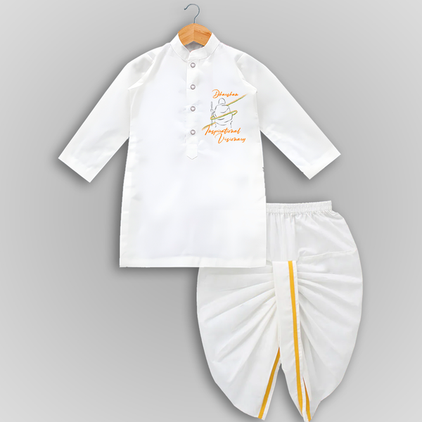 Inspirational Visionary - Customized Drapped Dhoti For Boys - WHITE - 0-6 Month Old (Chest 24", Kurta Length 14" , Waist 19", Dhoti Length 14")