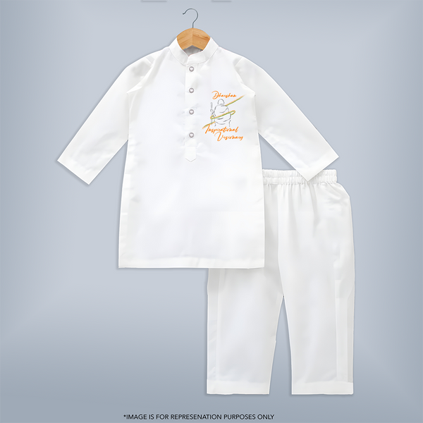 Inspirational Visionary - Customized kurta Set For Boys - WHITE - 3-6 Month Old (Chest 24", Kurta Length 14'', Waist 19", Pant Length 14")