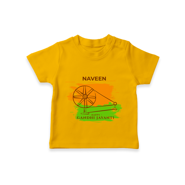 Happy Gandhi jayanti - Customized Tshirt For Kids - CHROME YELLOW - 0-5 Months Old (Chest 17")