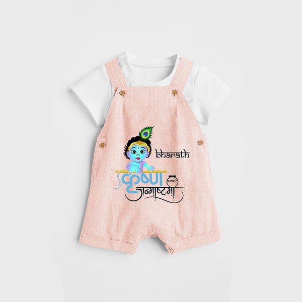 Divine Baby Krishna Customised Dungaree set for kids - PEACH - 0 - 5 Months Old (Chest 18")